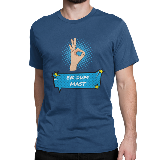 Ek Dum Mast Round Neck Cotton T-Shirt - Blue
