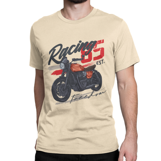 Racing 85 Round Neck Cotton T-Shirt - Beige