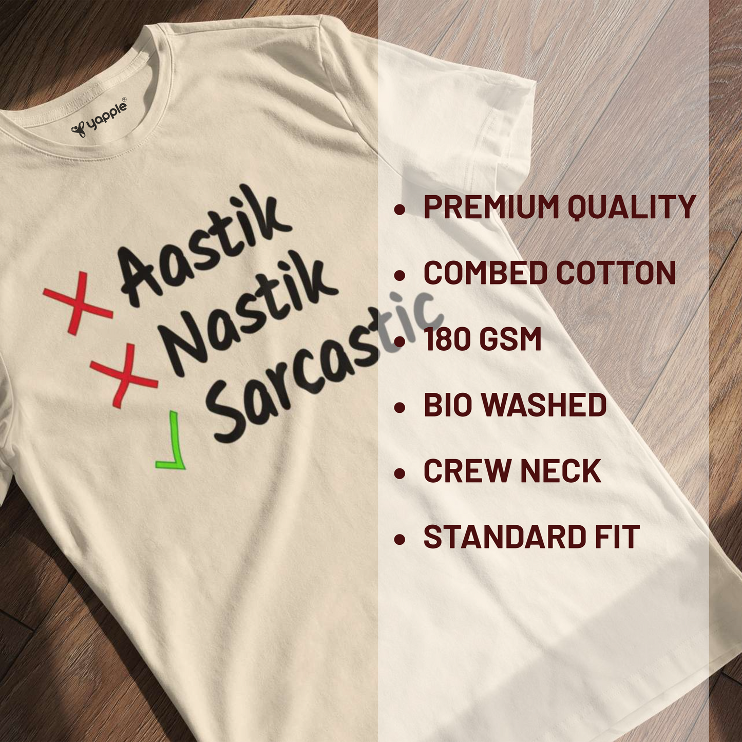 Aastik Nastik Sarcastic Round Neck Cotton T-Shirt - Beige