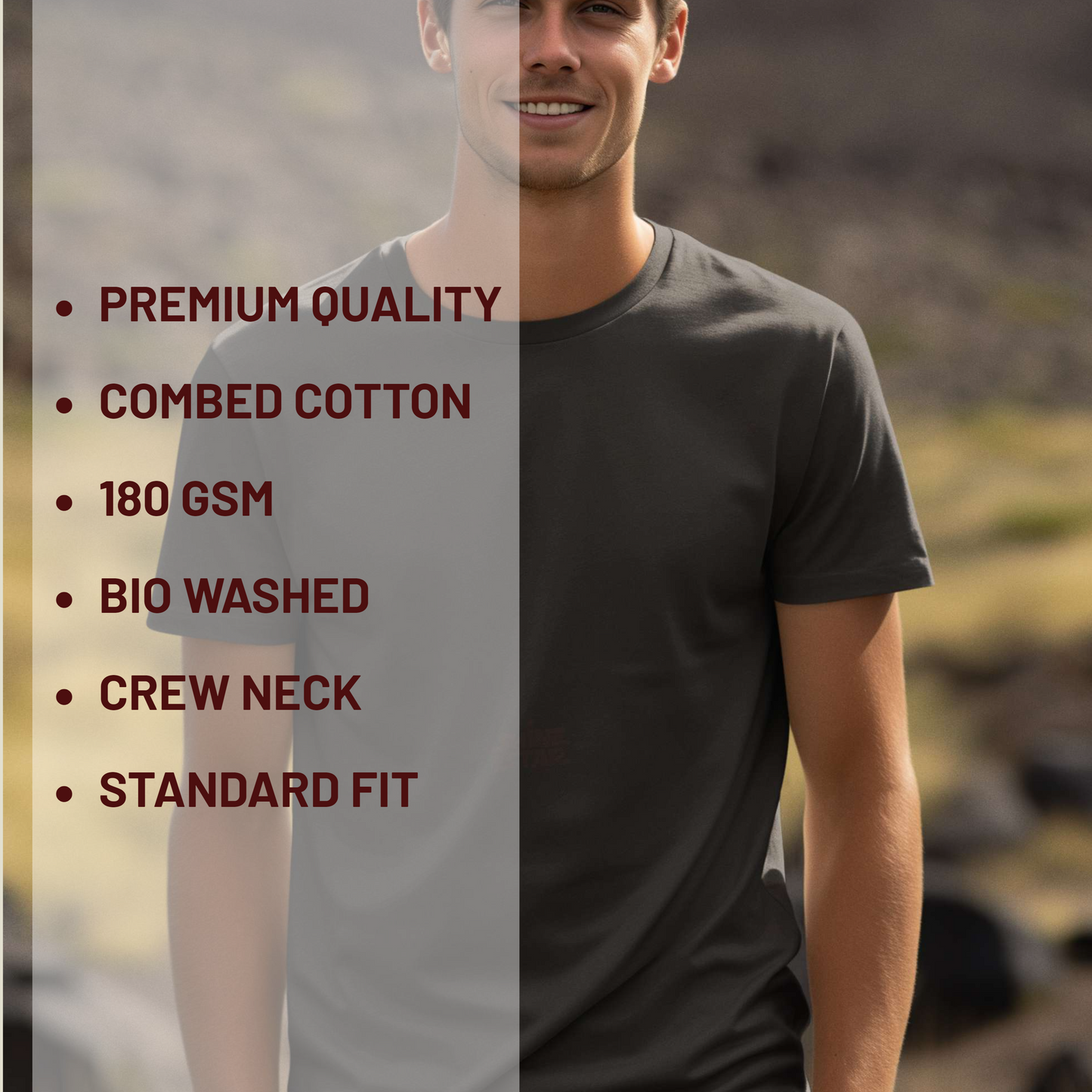 Solid Royal Black Round Neck Cotton T-Shirt
