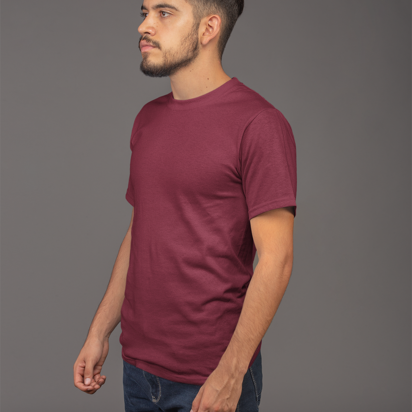 Plain Round Neck Cotton T-Shirt - Maroon