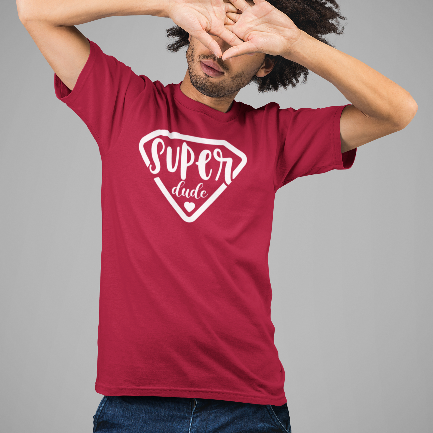 Super Dude Men Printed Round Neck T-Shirt - Red
