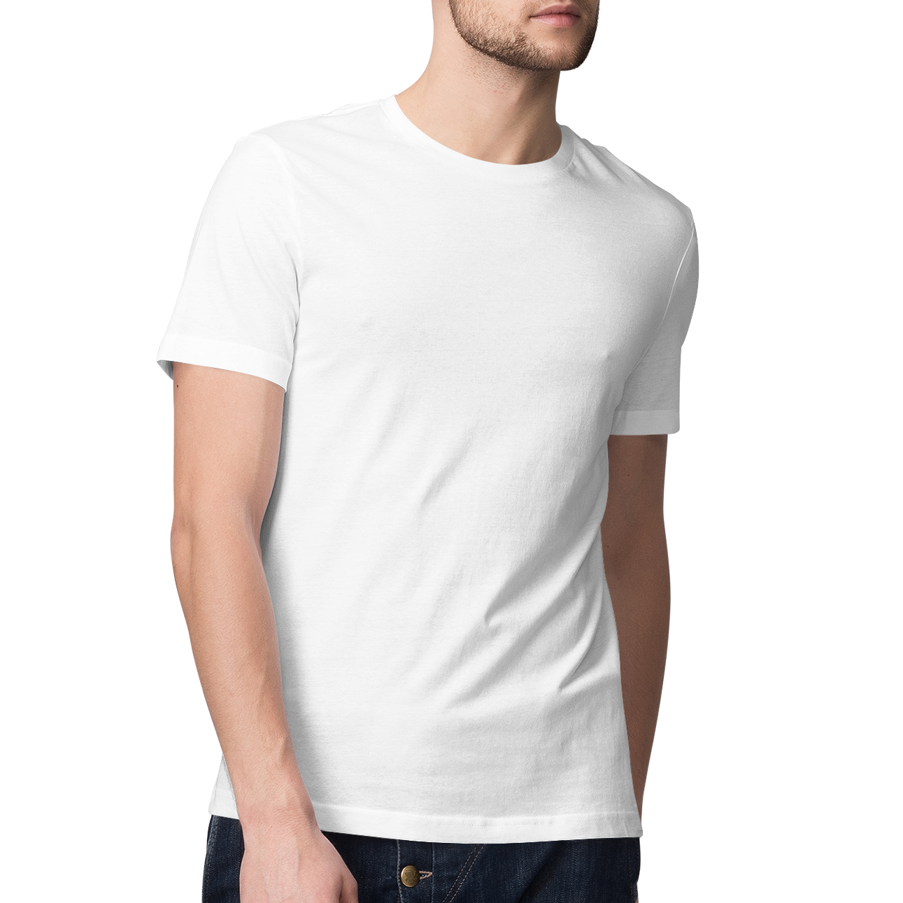 Solid Round Neck Cotton T-Shirt - White