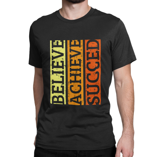 Black Half Sleeve T-Shirt | Motivational Slogan | Believe Achieve Succed