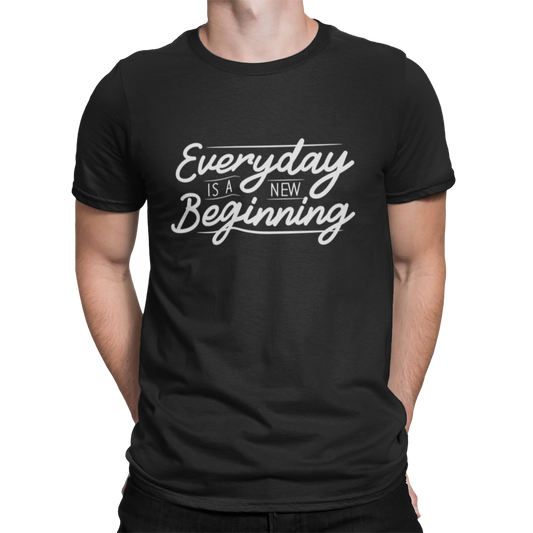 Men’s Black Cotton T-Shirt – 'Everyday is a New Beginning', Bio-Washed, Half Sleeves