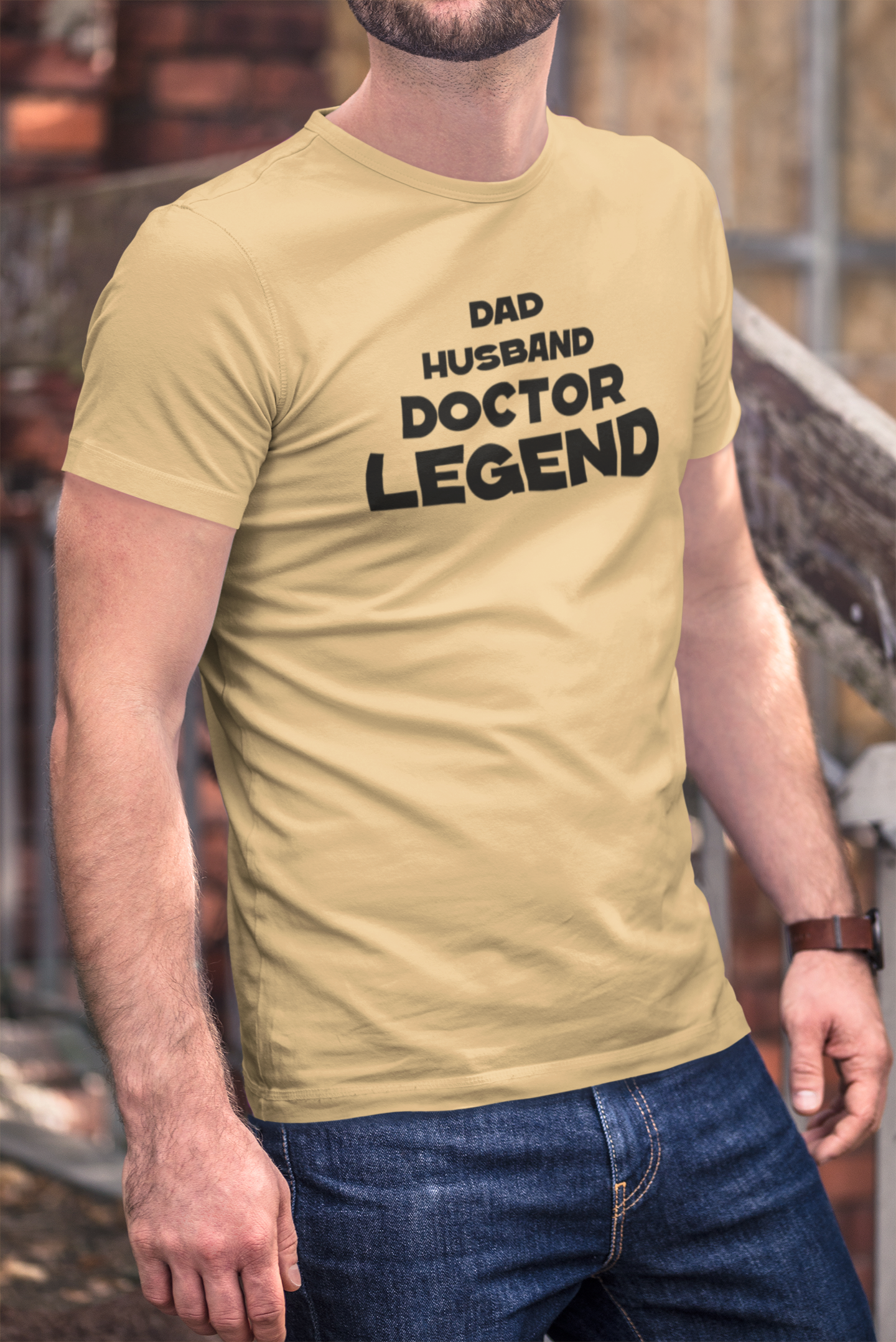 Dad Husband Doctor Legend Orange Color Round Neck Cotton T-shirt