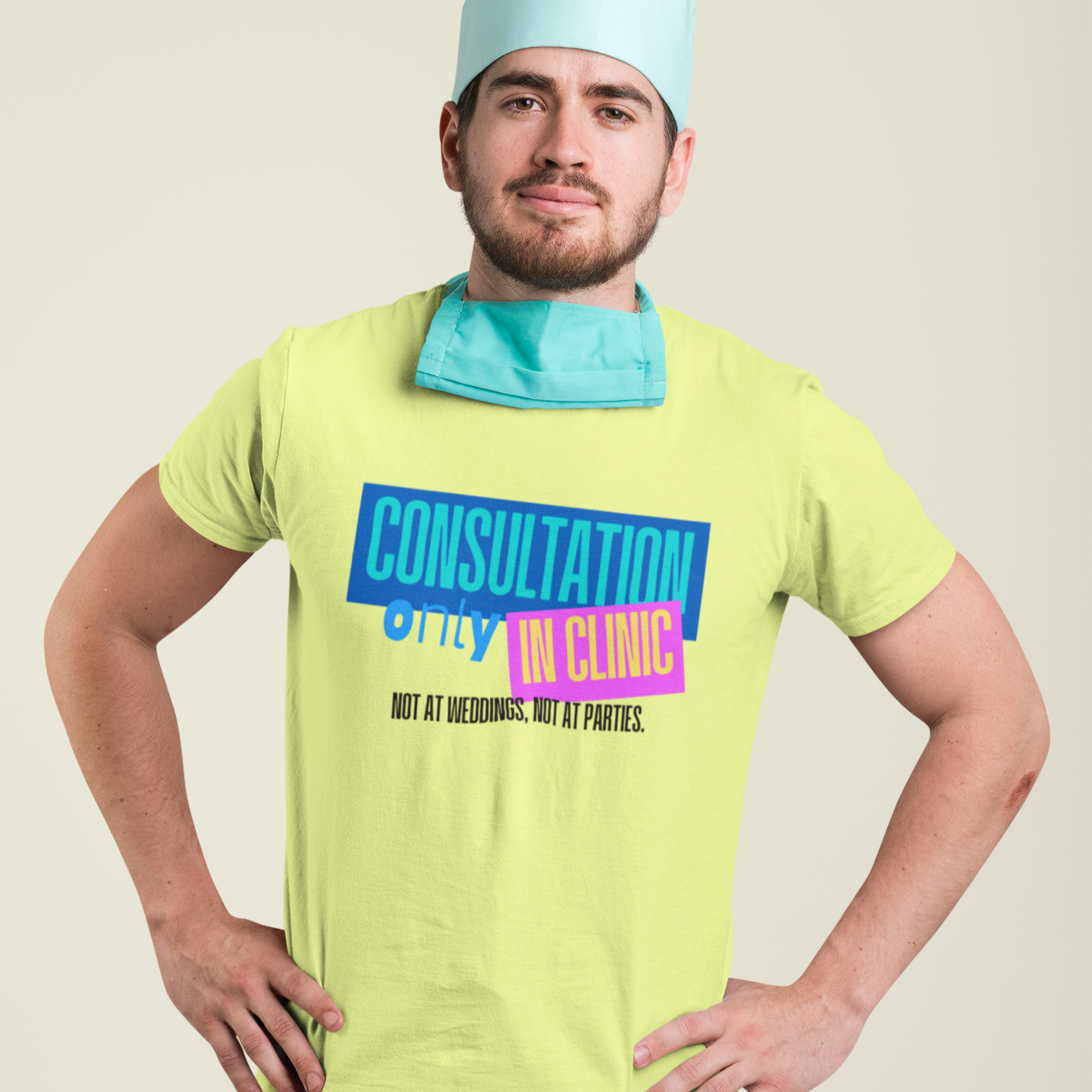 Yellow 'Consultation Only in Clinic' T-Shirt - Funny Doctor/Nurse Tee, 100% Cotton