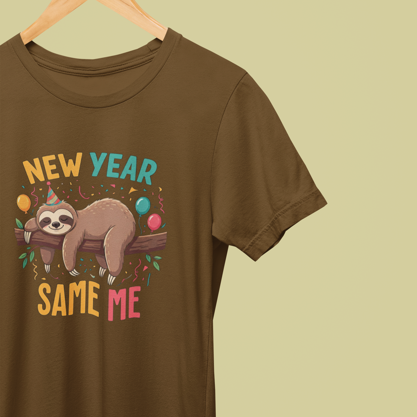 New Year, Same Me Brown Color T-Shirt - Funny Lazy Vibes