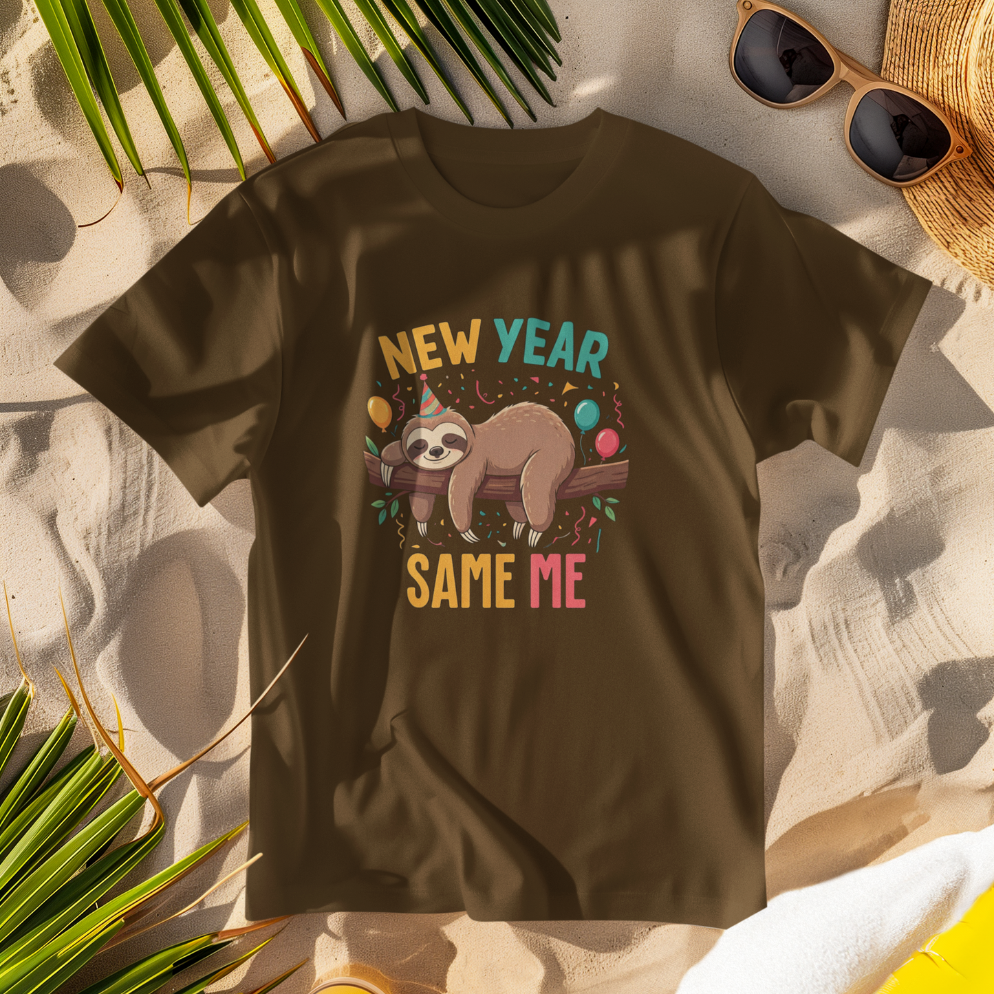 New Year, Same Me Brown Color T-Shirt - Funny Lazy Vibes