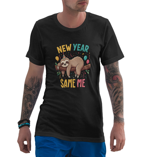 New Year, Same Me Black Color T-Shirt - Funny Lazy Vibes