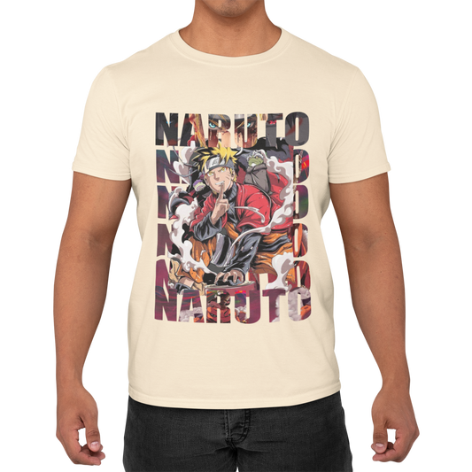Naruto Printed Round Neck Cotton T-Shirt - Beige