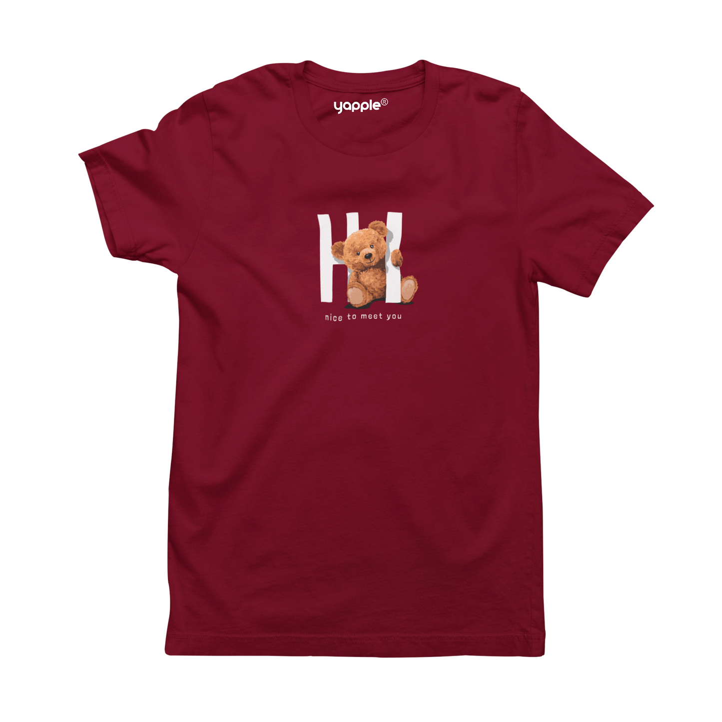 Hi Nice to Meet You Round Neck Cotton T-Shirt - Maroon