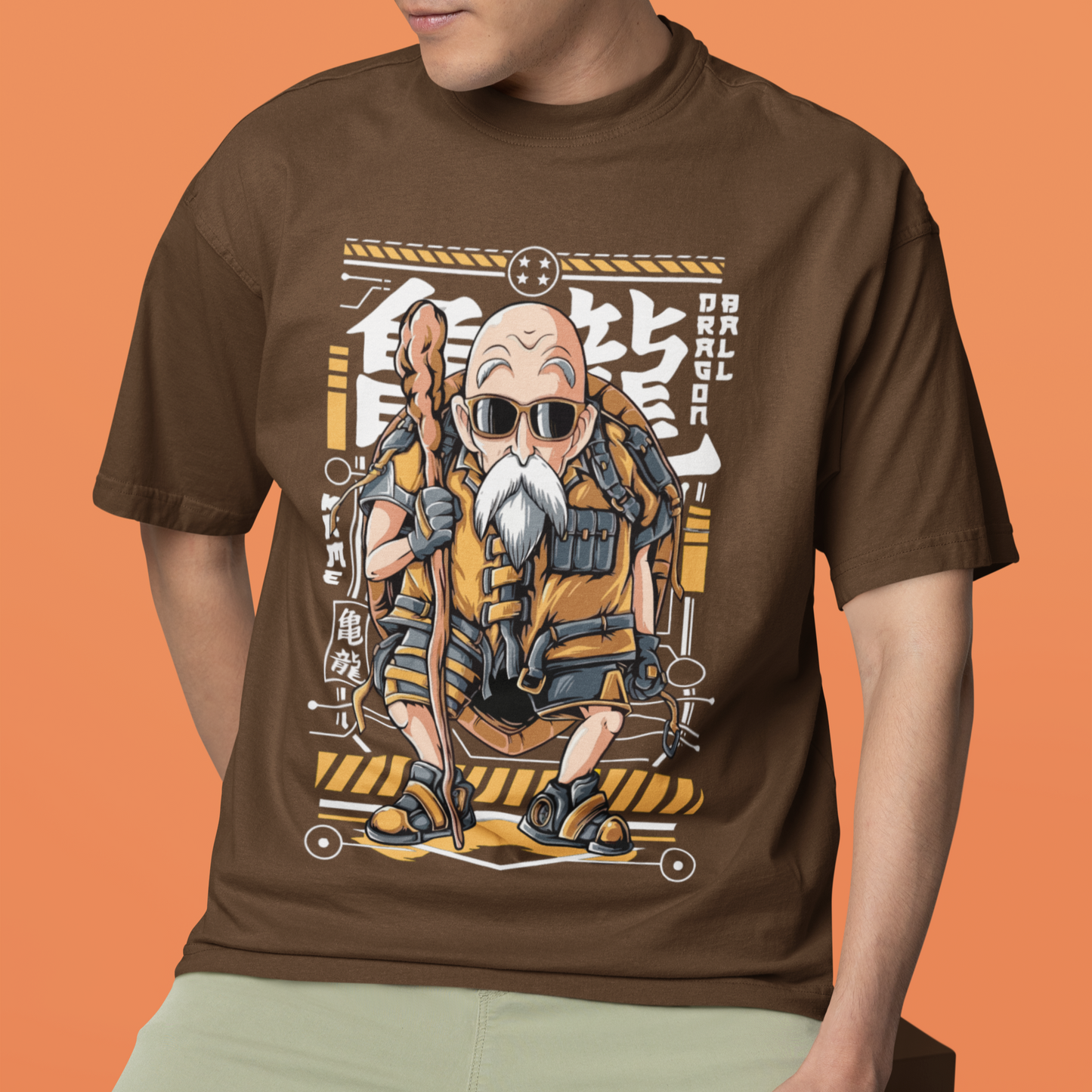 Master Roshi Coffee Color Round Neck Oversize Printed T-Shirt