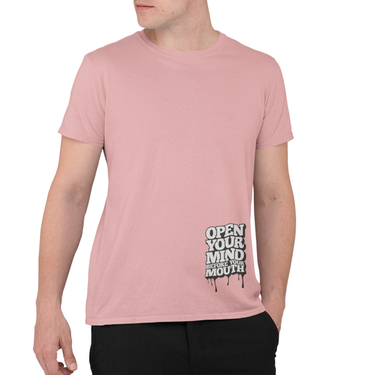Open Your Mind Round Neck Cotton T-Shirt - Pink