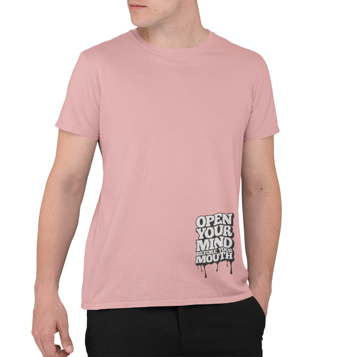 Open Your Mind Round Neck Cotton T-Shirt - Pink