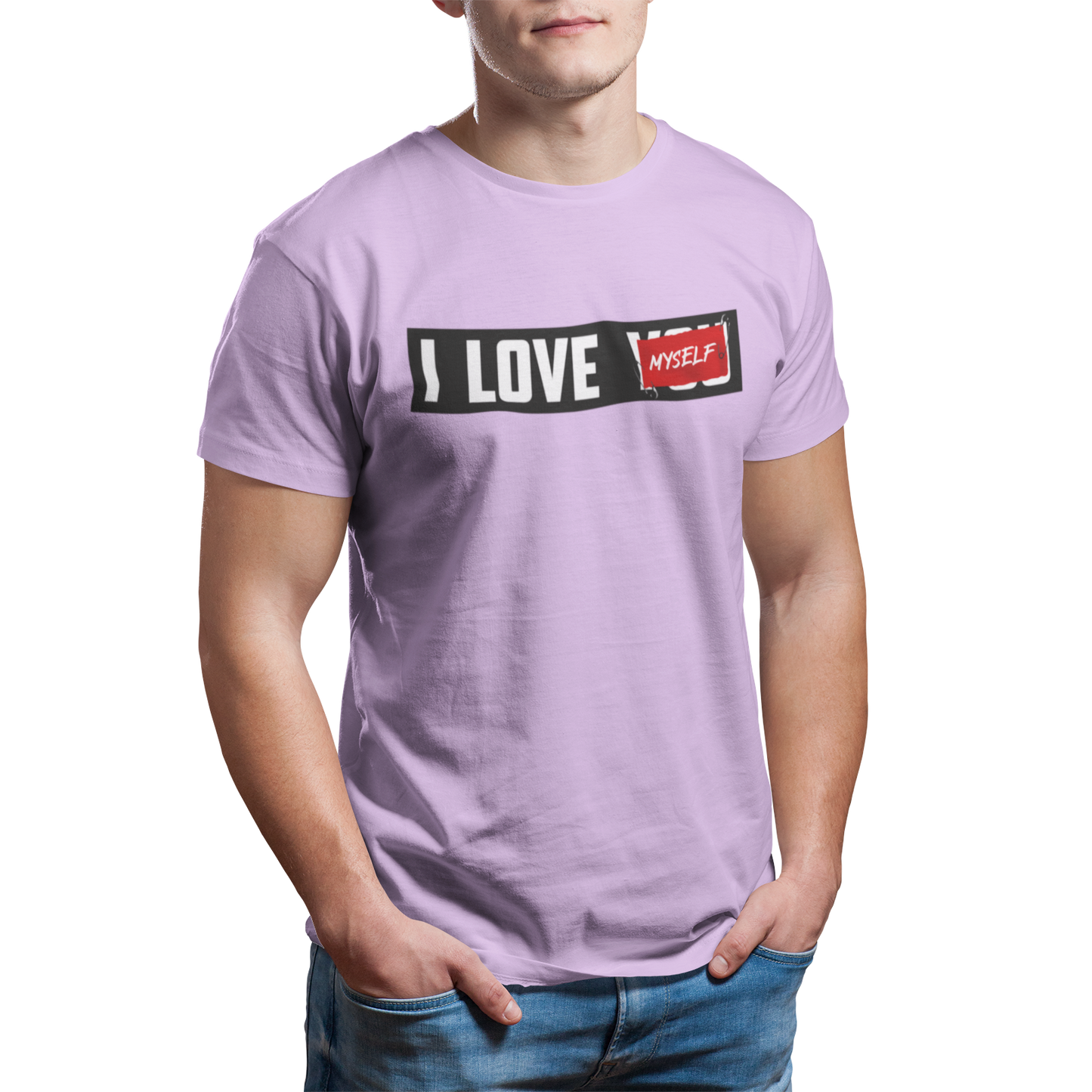 I Love Myself Round Neck Cotton T-Shirt - Purple
