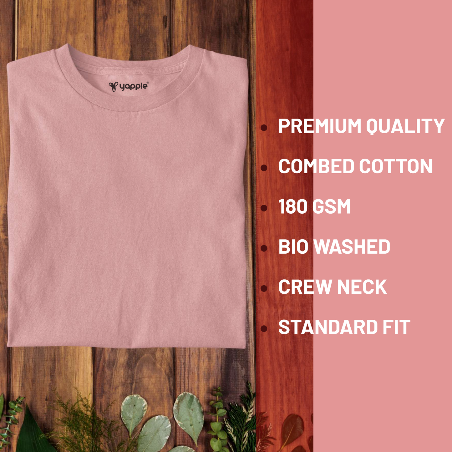 Plain Peachy Pink Round Neck T-Shirt