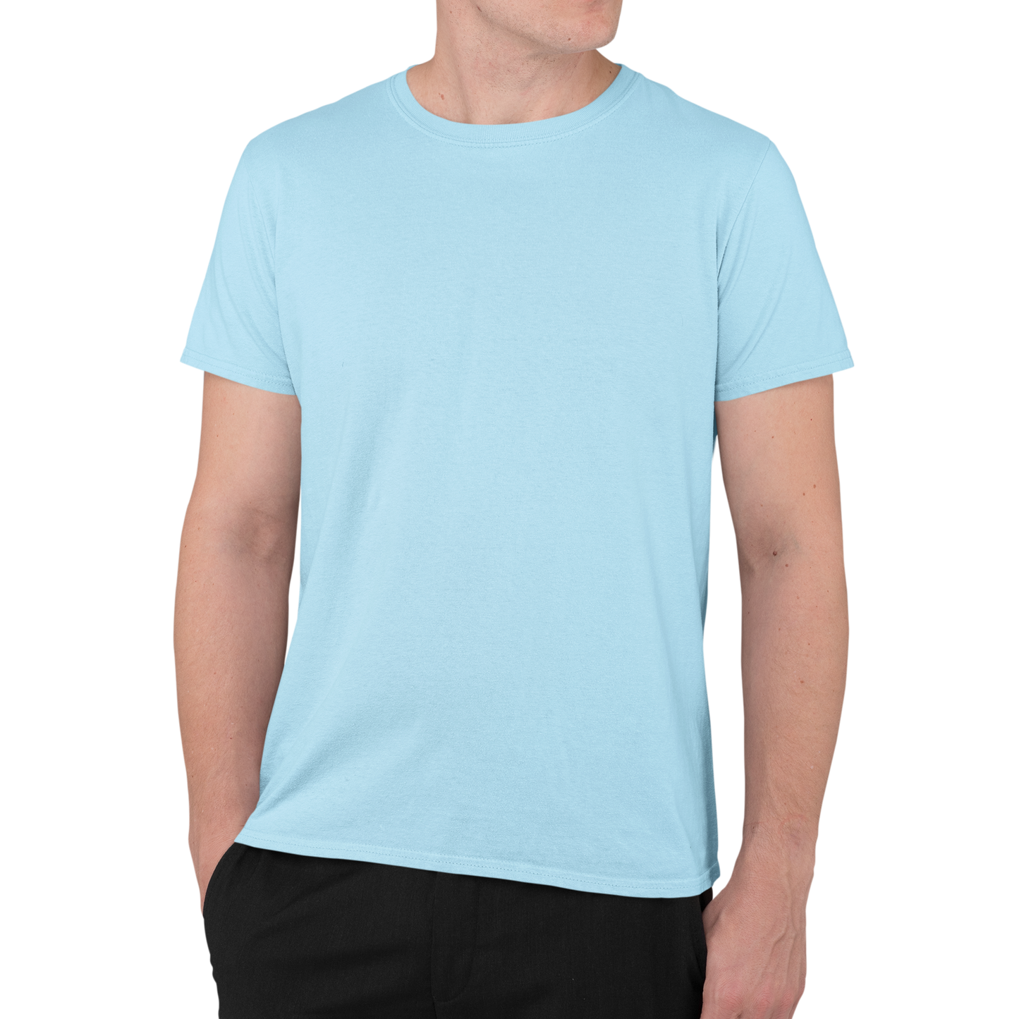 Round Neck Sky Blue Plain T-Shirt