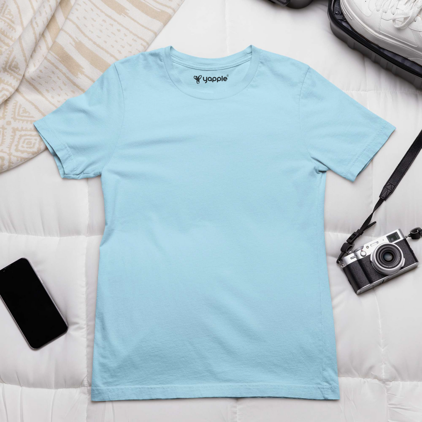 Round Neck Sky Blue Plain T-Shirt