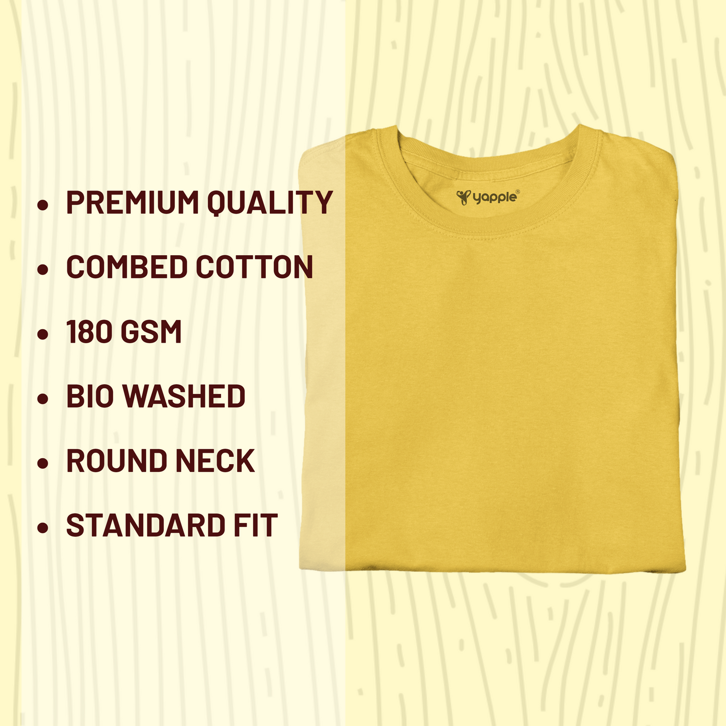 Plain Round Neck Yellow Color Cotton T-Shirt