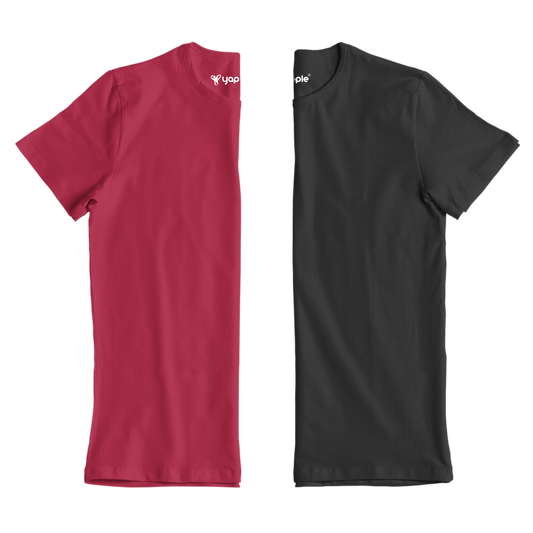 Unisex Round Neck Cotton T-Shirt Combo: Fiery Red & Essential Black