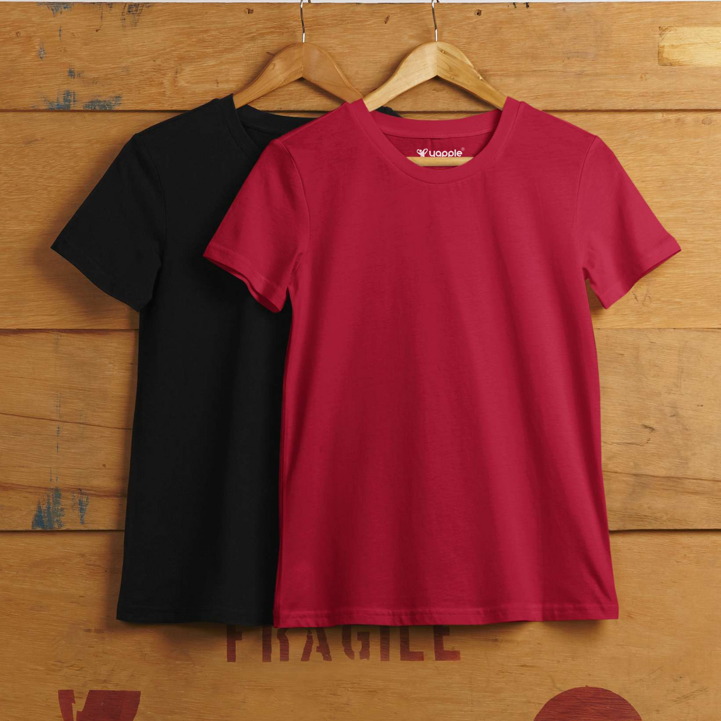 Unisex Round Neck Cotton T-Shirt Combo: Fiery Red & Essential Black