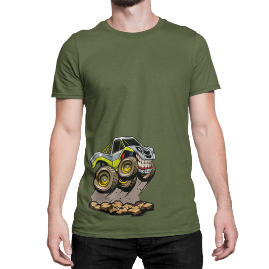 Monster Truck Round Neck Cotton T-Shirt - Green