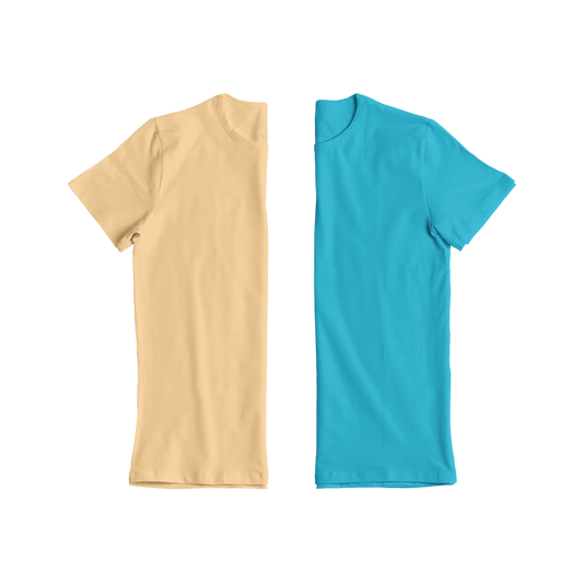 Plain Round Neck Cotton T-shirt - Orange & Blue T-Shirt Combo