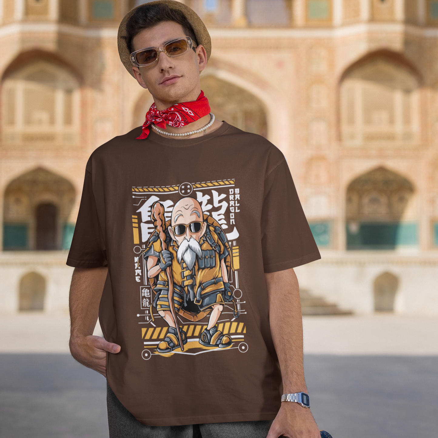 Master Roshi Coffee Color Round Neck Oversize Printed T-Shirt