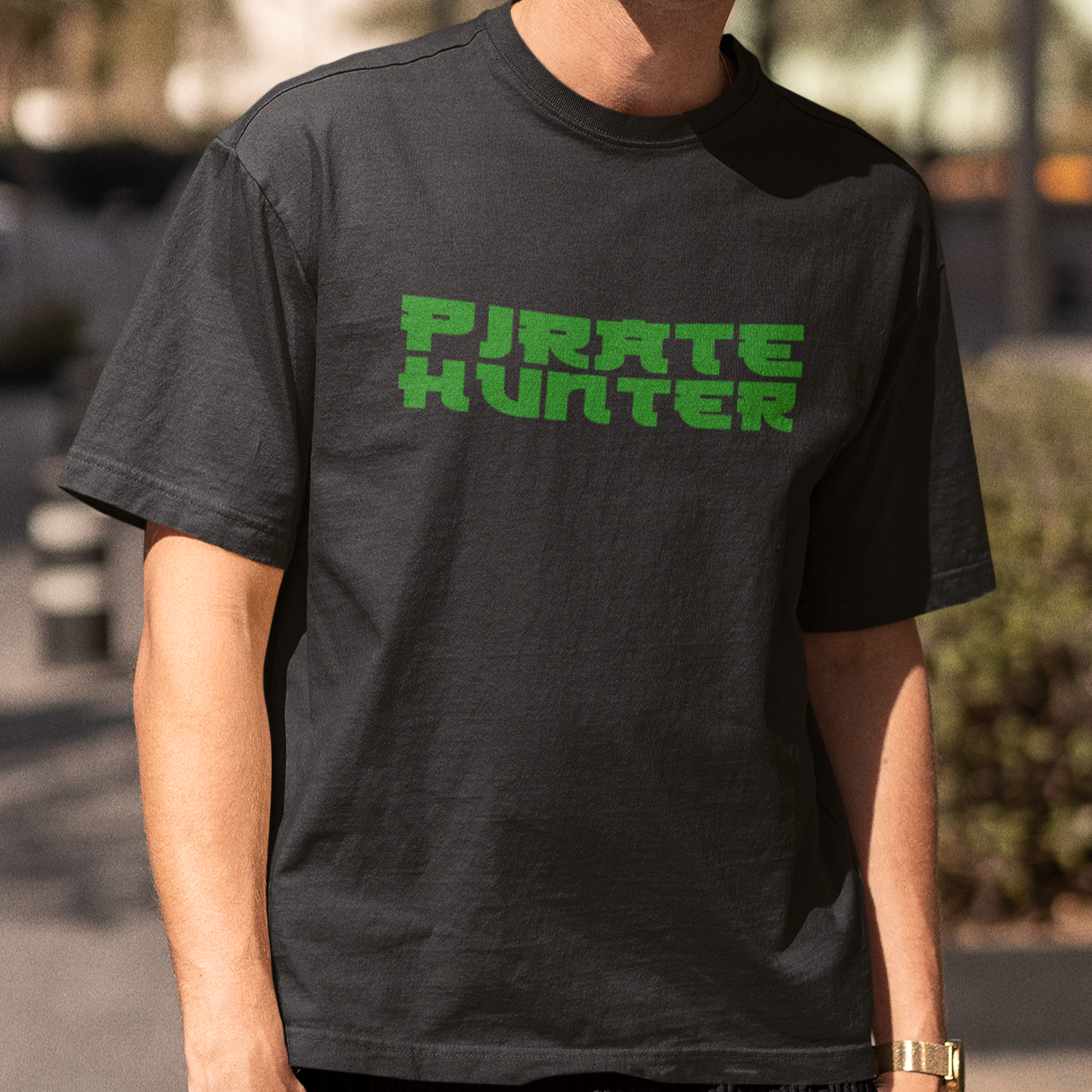 Pirate Hunter Black Color Oversize Printed T-Shirt